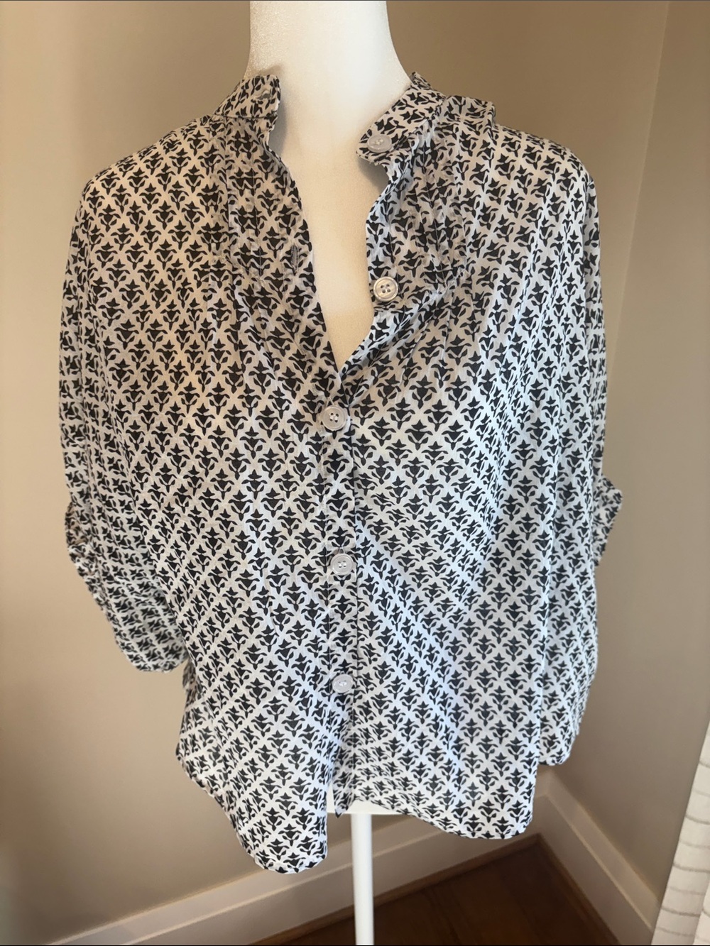 Emerson Fry Navy & White Geometric Blouse Women's one size